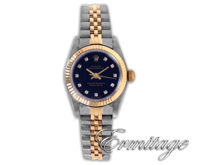Rolex 76193 Yellow Gold & Steel on Jubilee, Fluted Bezel Black Diamond Dial
